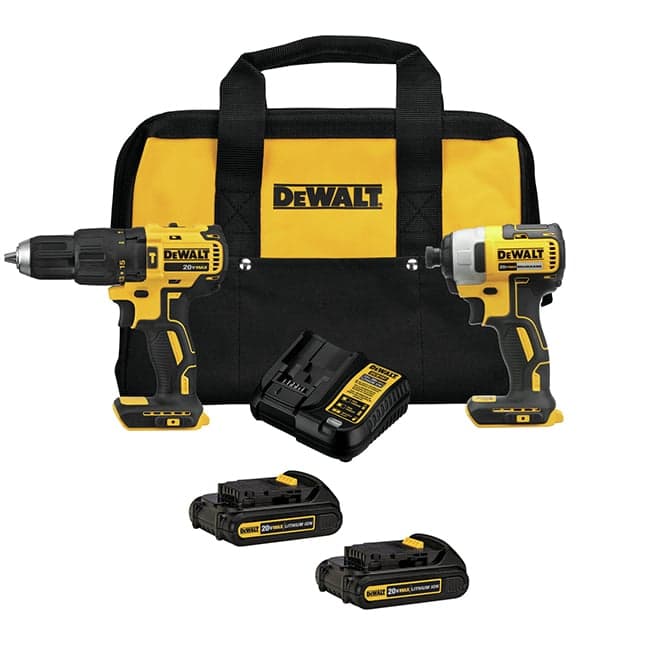 مجموعة مثقاب مطرقي ومفك صدمات من DEWALT مع بطاريات وشاحن - محرك بدون فرش - إضاءة LED - لاسلكي